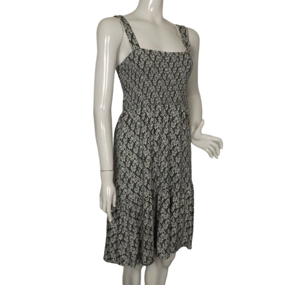 LOFT Summer Dress, S, Smocked Bodice, Straps, Green/White Ivy print,Knee length - Picture 5 of 13